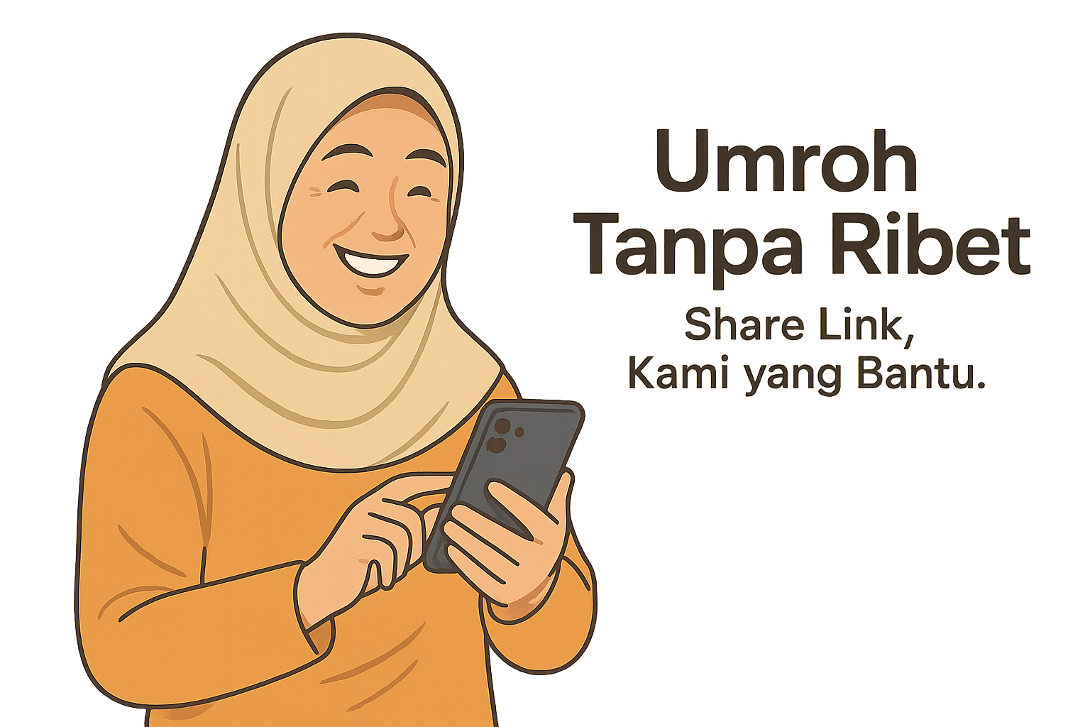 Ibu Pegang HP Senyum - Umroh Affiliate